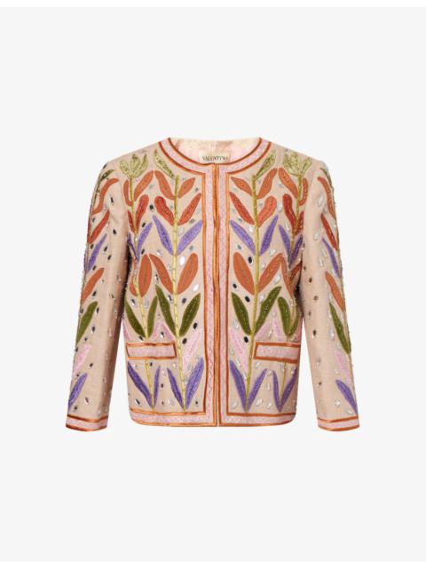 Valentino Embellished Cropped Linen Jacket