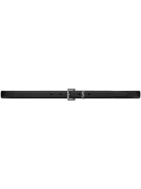 SAINT LAURENT Saint Laurent Cassandre Thin Belt in Smooth Leather Black