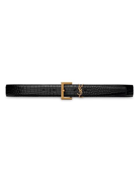 SAINT LAURENT Women's Cassandre Belt With Square Buckle In Crocodile Embossed Leather - Nero