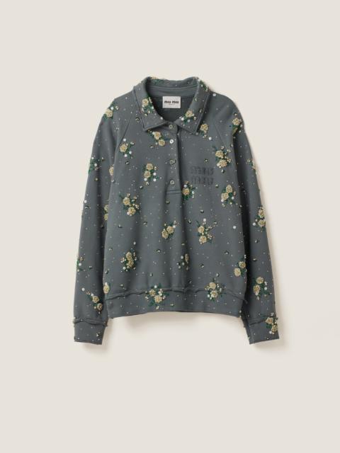 Miu Miu Garment-dyed cotton fleece sweatshirt with embroidered logo