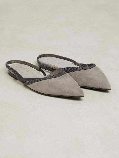 Brunello Cucinelli Suede slingback flats with precious straps