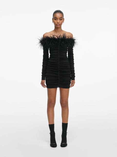 self-portrait Black Feather Viscose Knit Mini Dress