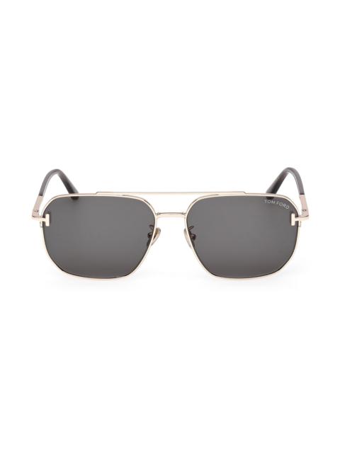 TOM FORD Men's 61MM Aviator Sunglasses - Rose Gold Grey
