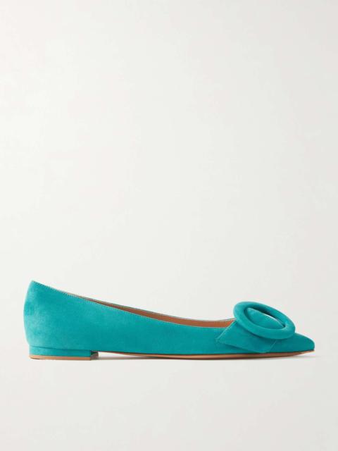 Buckled suede point-toe flats