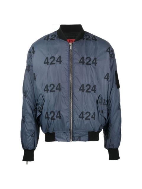 logo-print quilted bomber jacket