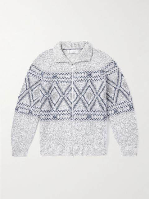 Brunello Cucinelli Fair Isle Wool, Silk and Cashmere-Blend Zip-Up Cardigan Gray