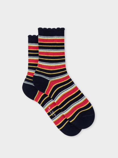 Women's Navy Stripe Frill Socks