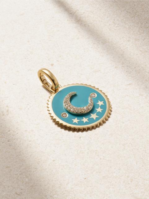 FOUNDRAE Crescent Medium 18-karat Gold, Enamel And Diamond Pendant