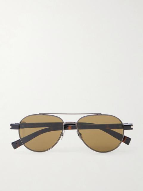 SAINT LAURENT Double-Bridge Aviator-Style Metal Sunglasses Black