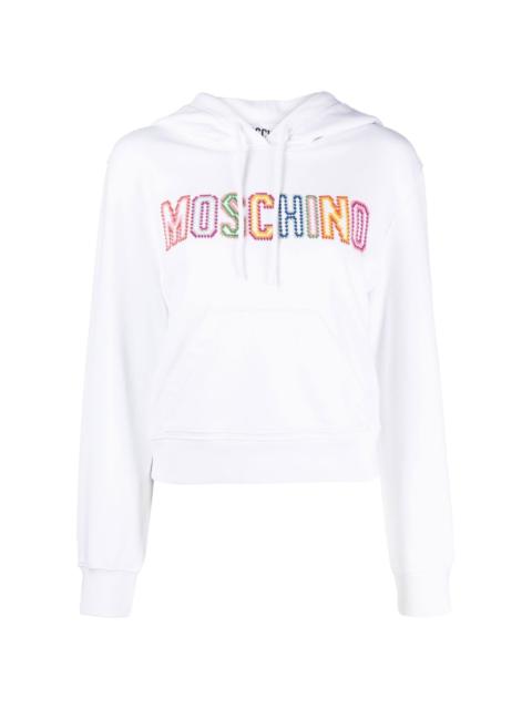embroidered-logo cropped hoodie