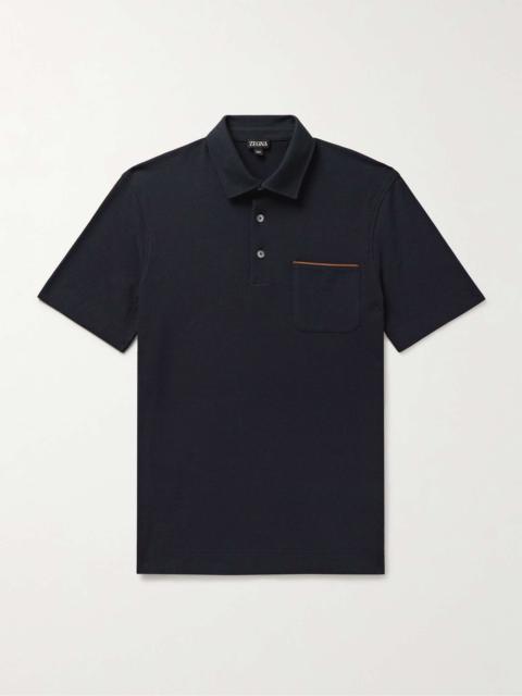 Leather-Trimmed Cotton-Piqué Polo Shirt