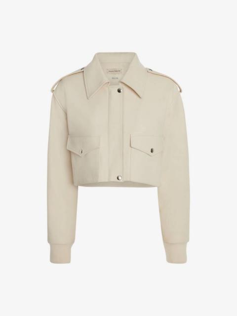 Alexander McQueen Leather Cropped Aviator Jacket in Ivory