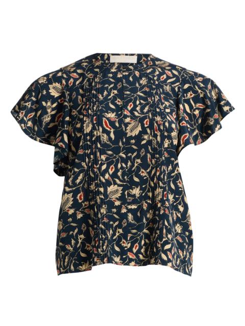 ULLA JOHNSON Women's Adoni Floral Silk Pintuck Top - Midnight Garden