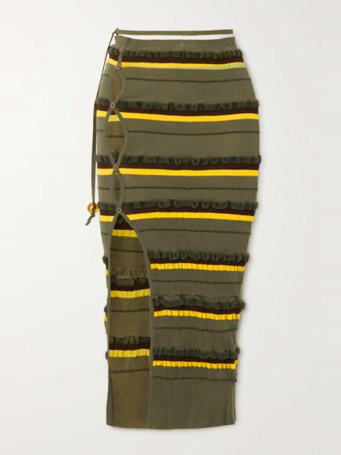 JACQUEMUS Concha cutout striped seersucker midi skirt
