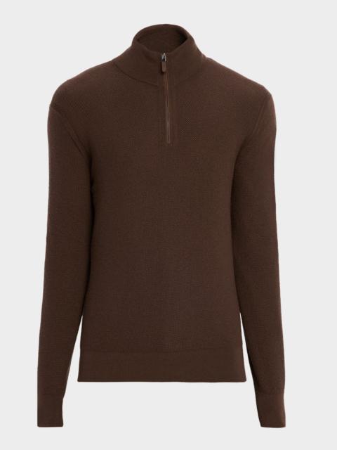 ZEGNA Men's Cashmere Waffle-Knit Quarter-Zip Sweater