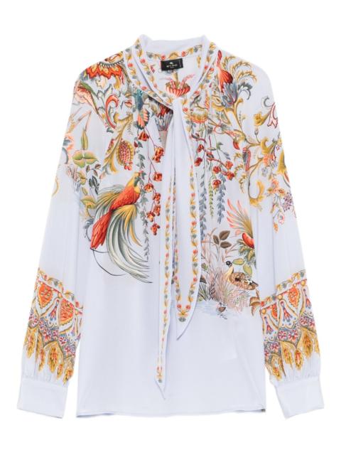 Etro tie-neck bird-print blouse