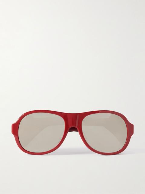 CELINE Aviator-style acetate and leather sunglasses Red
