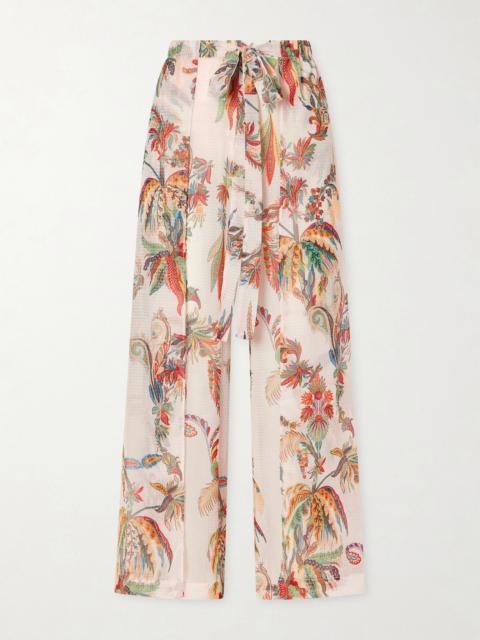 Etro Belted tiered paisley and floral-print satin wide-leg pants Pink