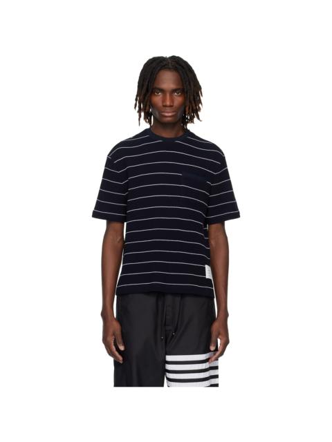 Thom Browne Navy Textured Stripe Waffle T-shirt
