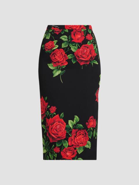 Dolce & Gabbana Women's Floral Stretch-Silk Pencil Midi-Skirt - Rose Rosse Nero