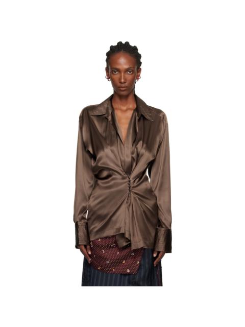 Dries Van Noten Brown Draped Shirt