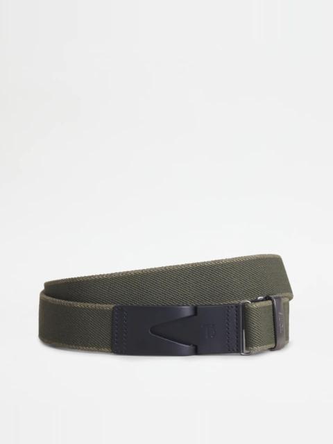 Tod's CANVAS AND LEATHER BELT - GREEN, BLACK