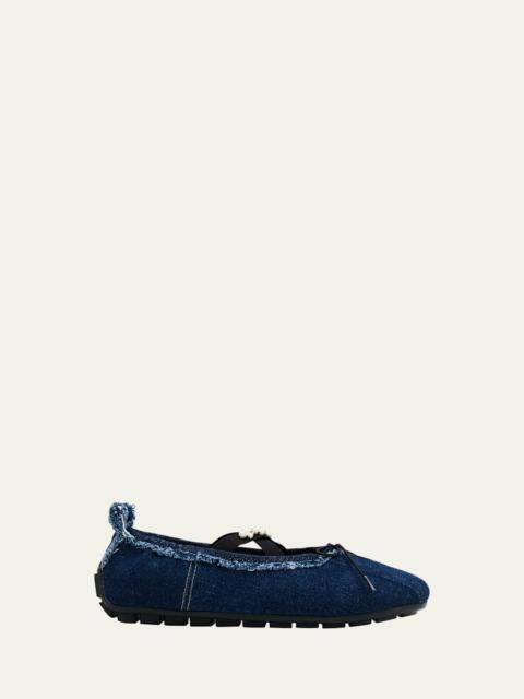 Simone Rocha Embellished Denim Grip Ballerina Flats