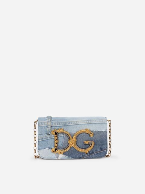 Dolce & Gabbana DG Girls clutch in patchwork denim and plain calfskin