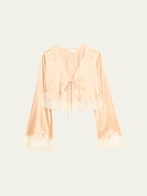 LoveShackFancy Kately Lace-Trim Satin Top