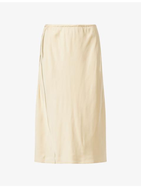 Vince Pull-On Satin Midi Slip Skirt