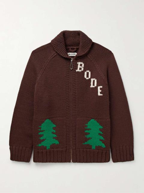 BODE Fir Shawl-Collar Intarsia Wool Zip-Up Cardigan