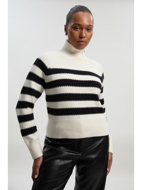 KAREN MILLEN Plus Size Stripe Zip Through Funnel Neck Knit Jumper