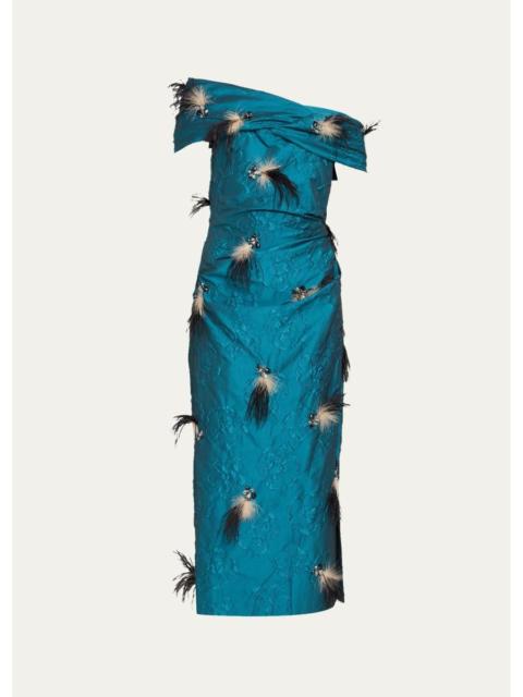 ULLA JOHNSON Violeta Embellished Off-the-Shoulder Dress