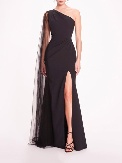 Marchesa ONE SHOULDER CAPE GOWN