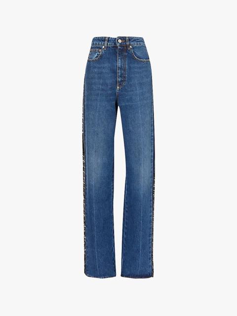 Faded-wash straight-leg high-rise jeans