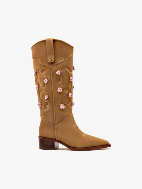 Larroudé Paloma Boot In Peanut Suede And Tulip Leather