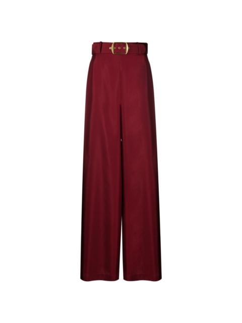 belted silk wide-leg trousers