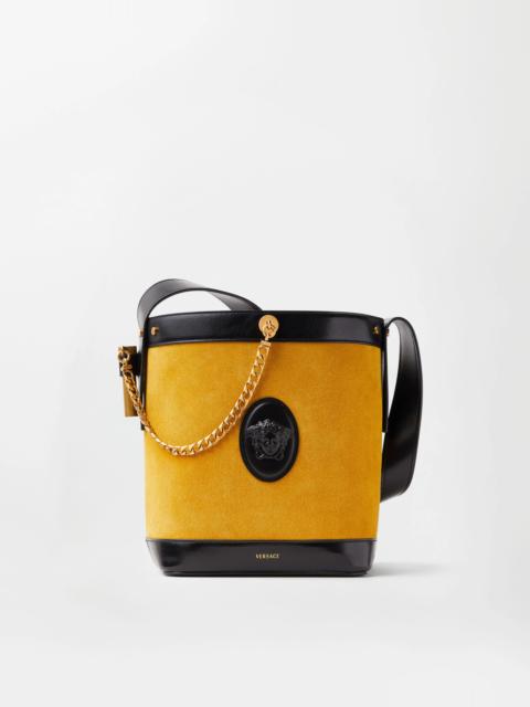 VERSACE Pivot Small Suede Bucket Bag