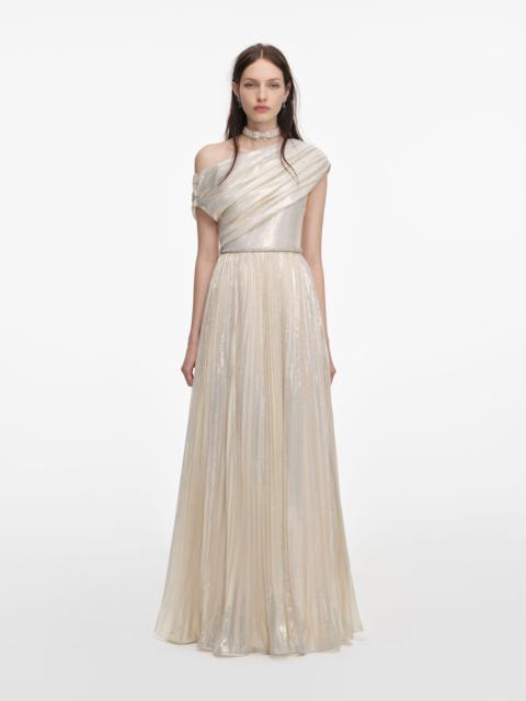 self-portrait Champagne Metallic Chiffon Maxi Dress