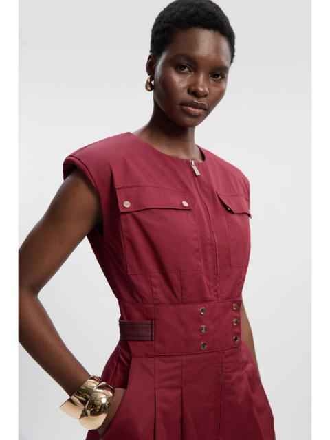 KAREN MILLEN Petite Cotton & Faux Leather Tab Utility Jumpsuit