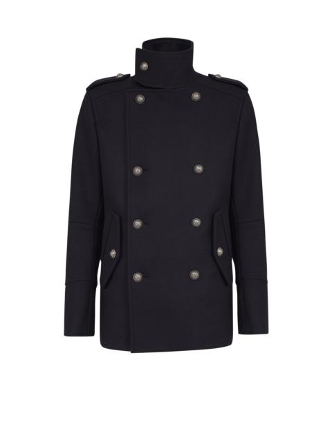 Balmain Wool military pea coat with double-breasted silver-tone buttoned fastening