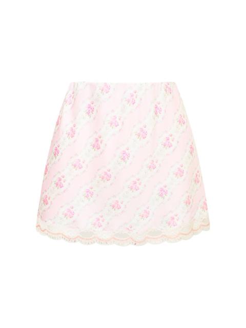 LoveShackFancy Bernes Floral Satin Mini Skirt pink