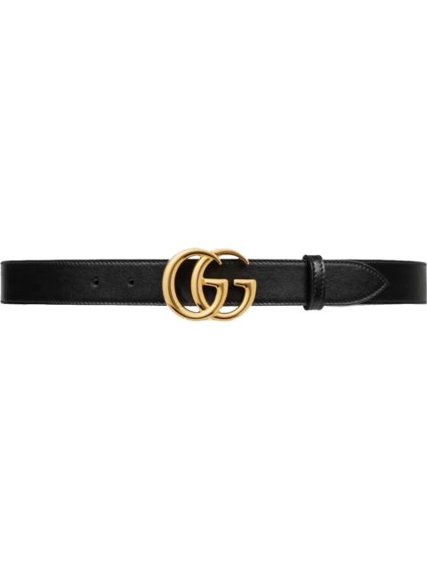 GUCCI Gucci GG Marmont Leather Belt with Shiny Buckle 1 Width Black