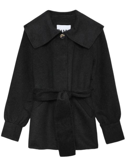GANNI belted-waist wool-blend jacket