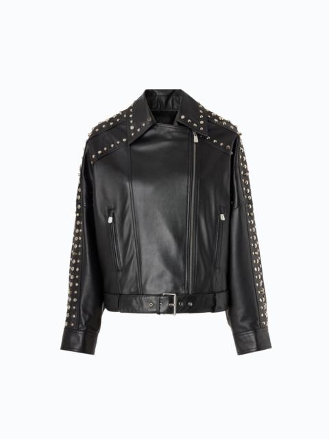 PINKO NAPPA LEATHER BIKER-STYLE JACKET WITH STUDS
