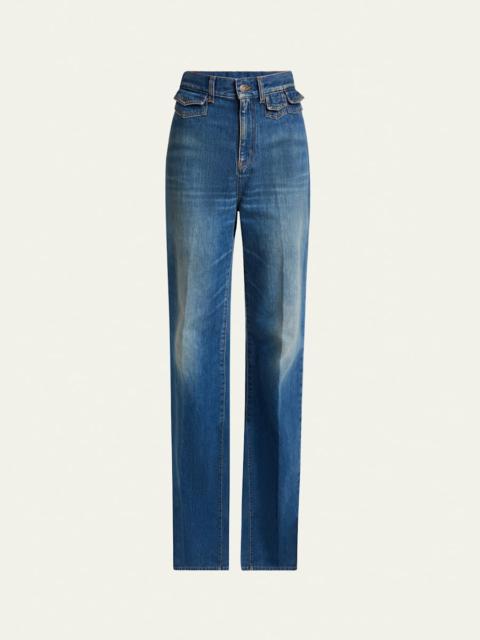 Chloé High-Waisted Flared Jeans with Flap Pockets
