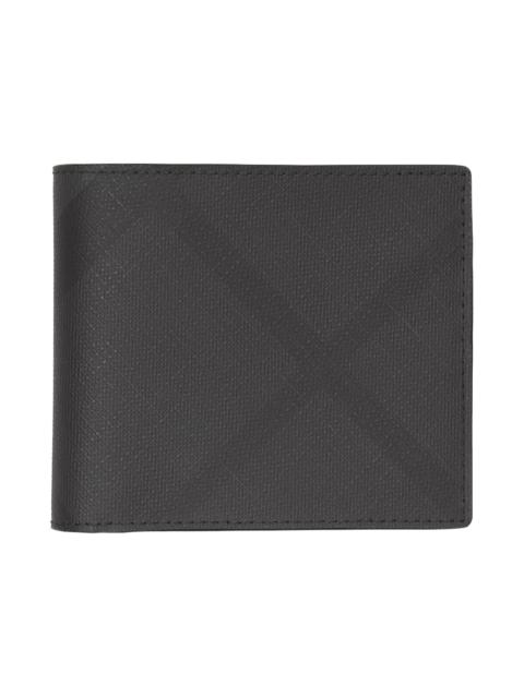 Burberry Burberry International Bifold Wallet London Check and Leather (8 Card Slot) Dark Charcoal