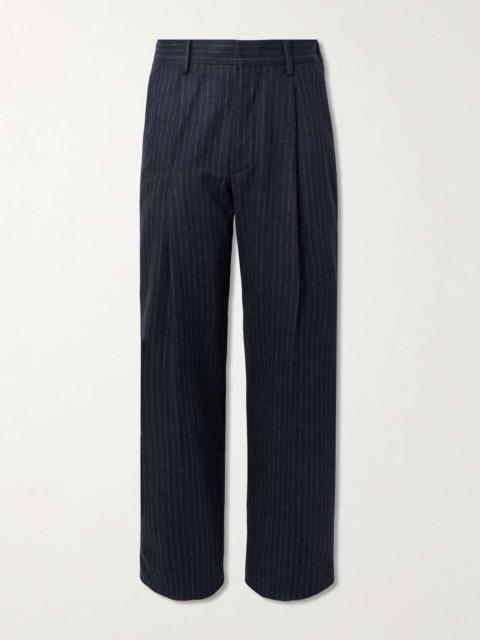 Straight-Leg Pleated Pinstriped Recycled Wool-Blend Trousers