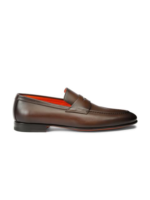 Men’s polished brown leather penny loafer