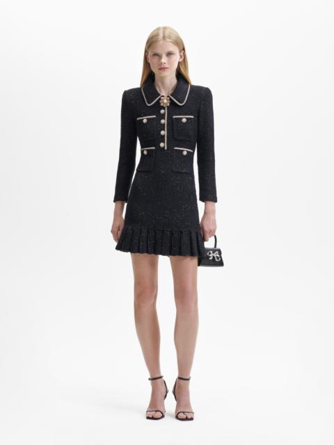 self-portrait Black Sequin Knit Mini Dress